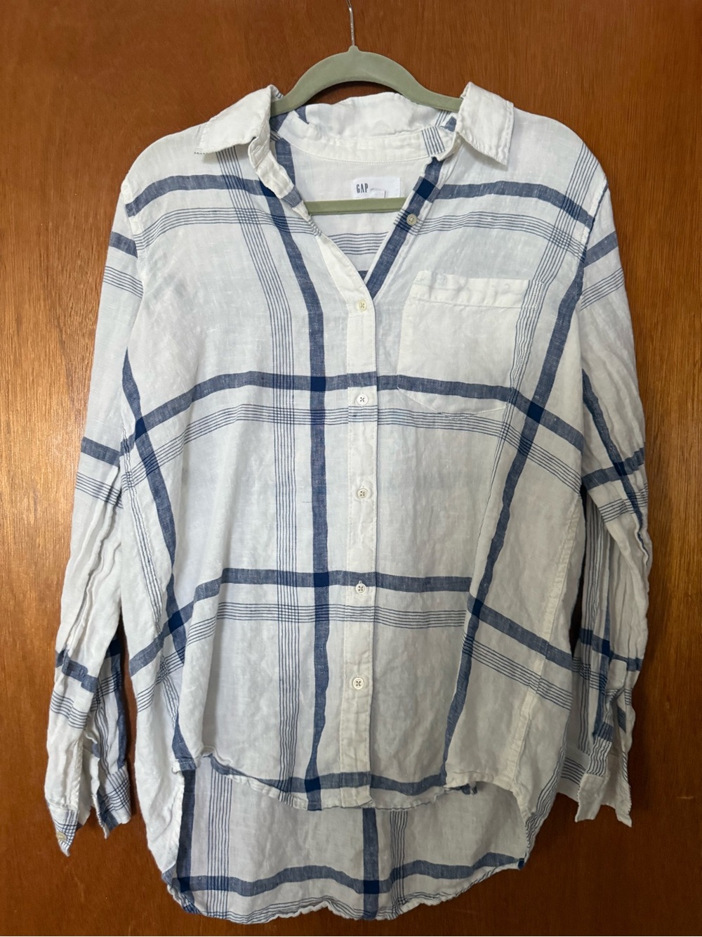 GAP White and Blue Plaid Button-Down Shirt